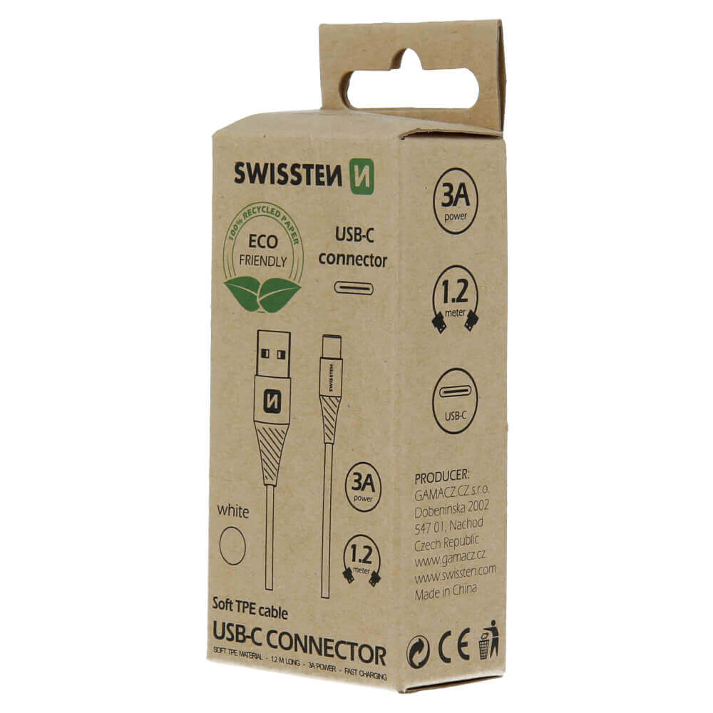Dátovy kábel Swissten  USB/USB-C - biely  1,2M (ECO)